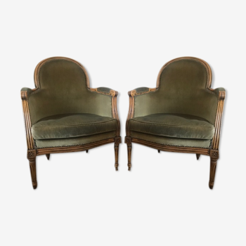 Velvet bergère chairs