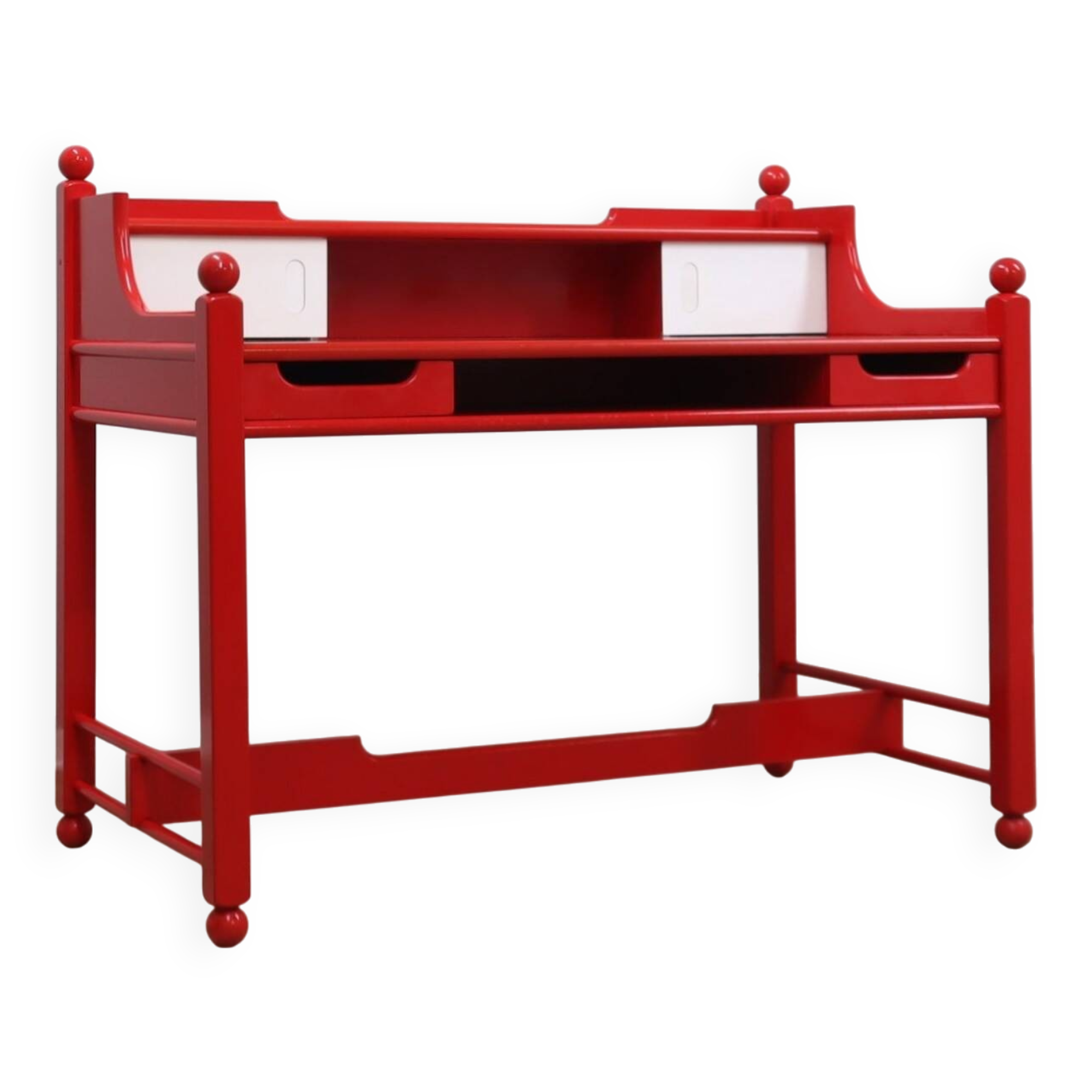 Vintage red lacquered writing desk Italian rustic design 1960s