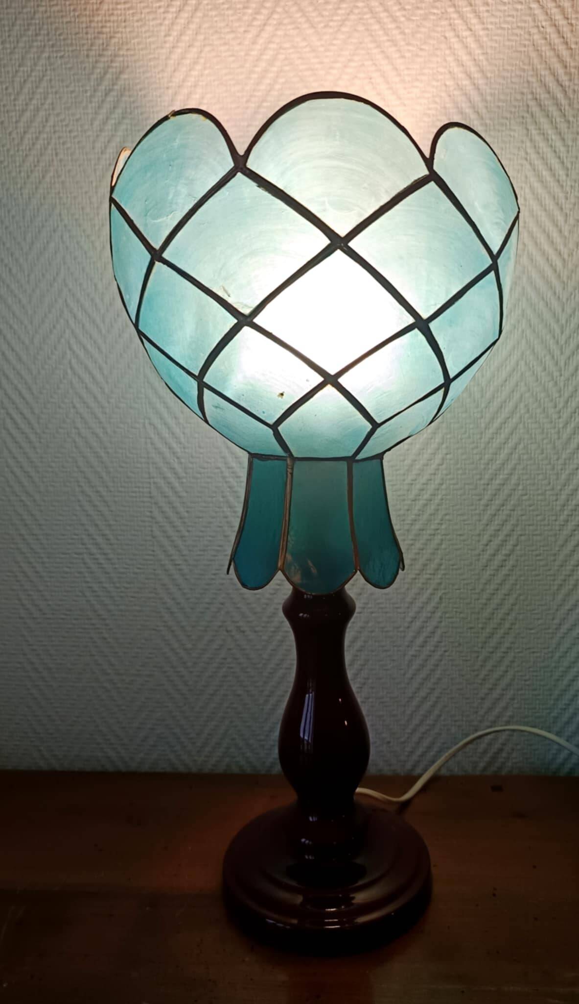 Vintage ceramic and blue mother-of-pearl lamp