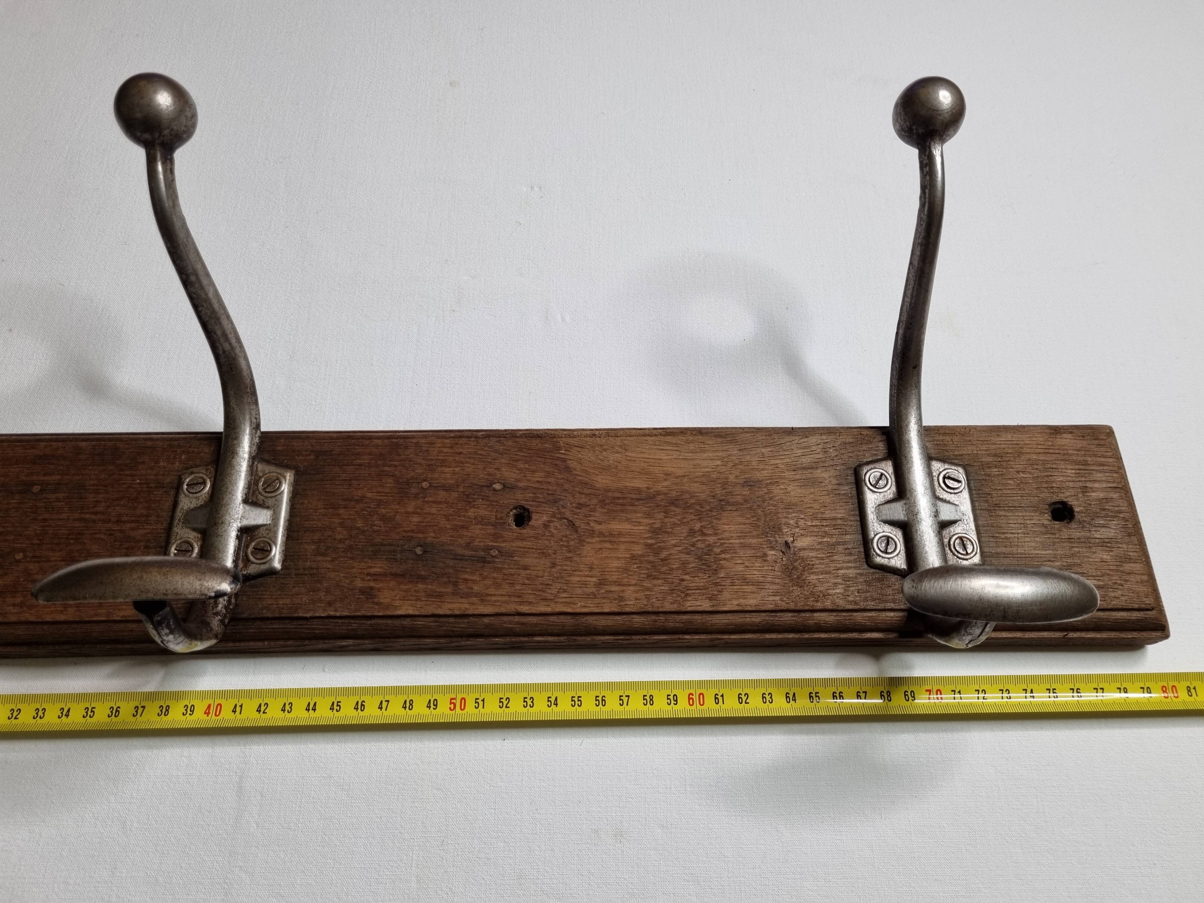 School wall coat rack, old, 3 hooks, 80 cm