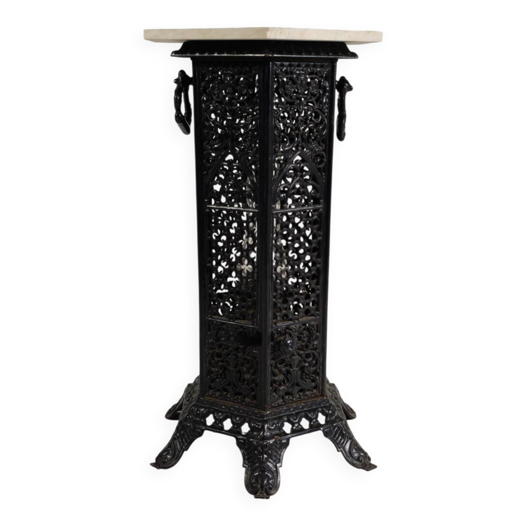 Orientalist Cast Iron side table with Marble Top, late 19th Century