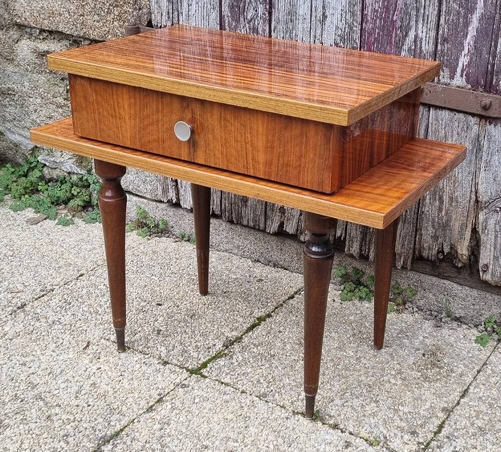 Small varnished wood nightstand, 1950s.