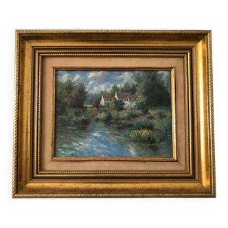 Painting 3/4 (reproduction) in superb golden frame, Vintage, France