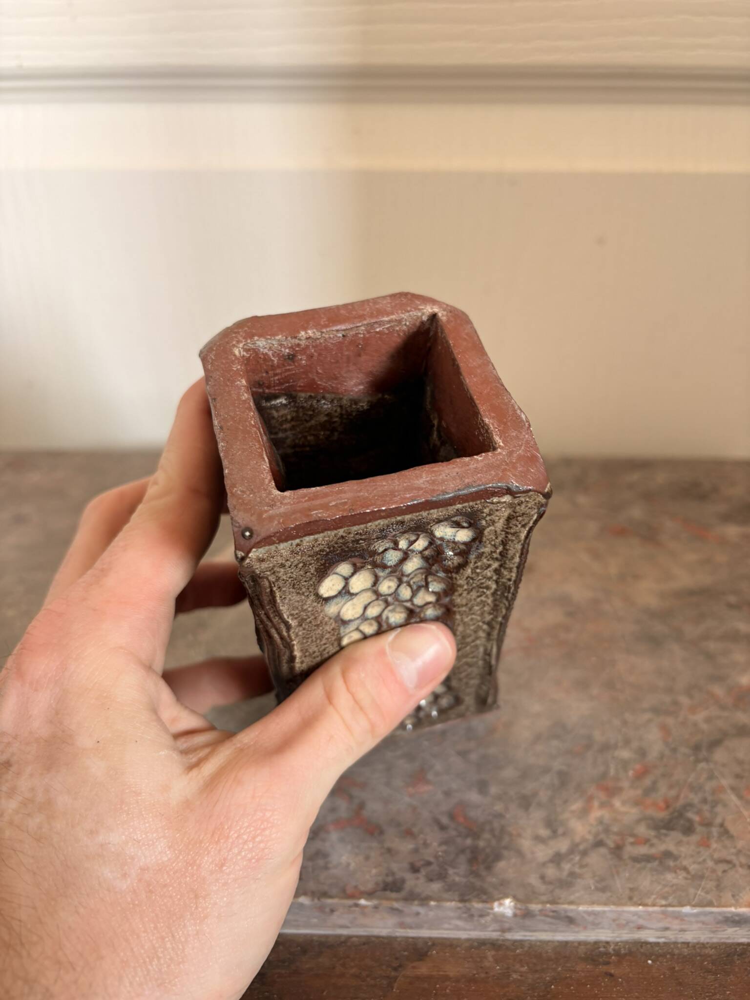 Ancient Ceramic Vase Terracotta Glazed Handmade Signed F aupon