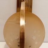 Applique Art déco 1930-40 signée Deveau laiton et verre gravé à motif d'étoiles et de planètes