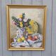 Peinture ancienne vase de marié avec son bouquet