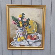 Old painting of a bride's vase with her bouquet.