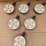 Set of 6 émile henry snail dishes in beige brown ceramic pan