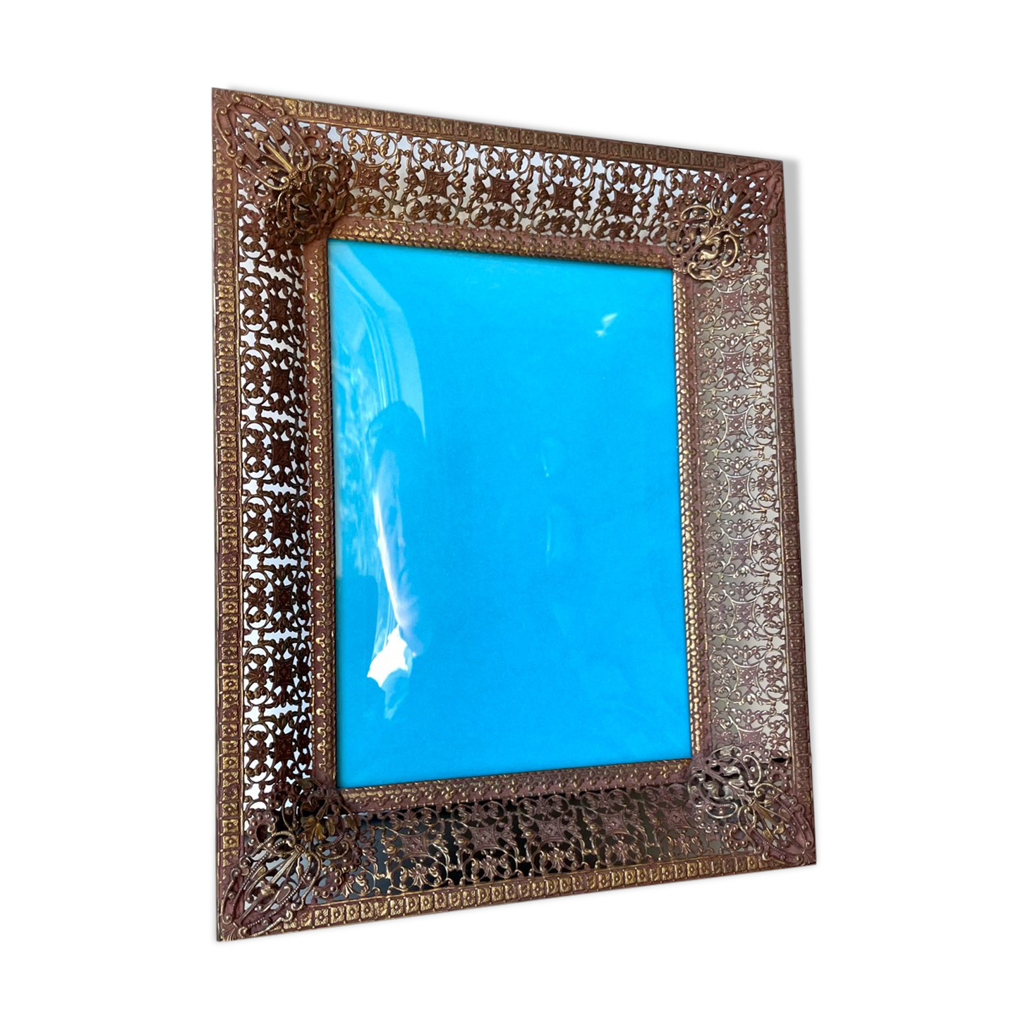 Antique Metal Picture Frame in Baroque style convex glass