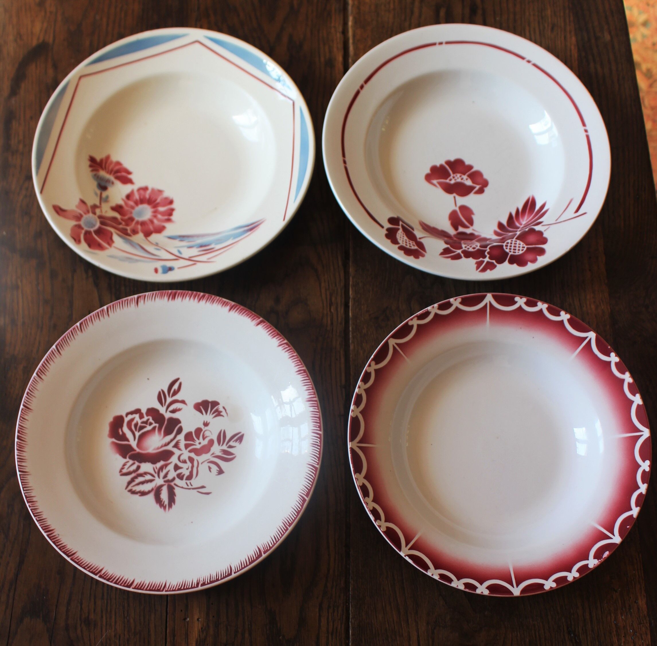 Lot 4 hollow plates mismatched art deco Badonviller Digoin