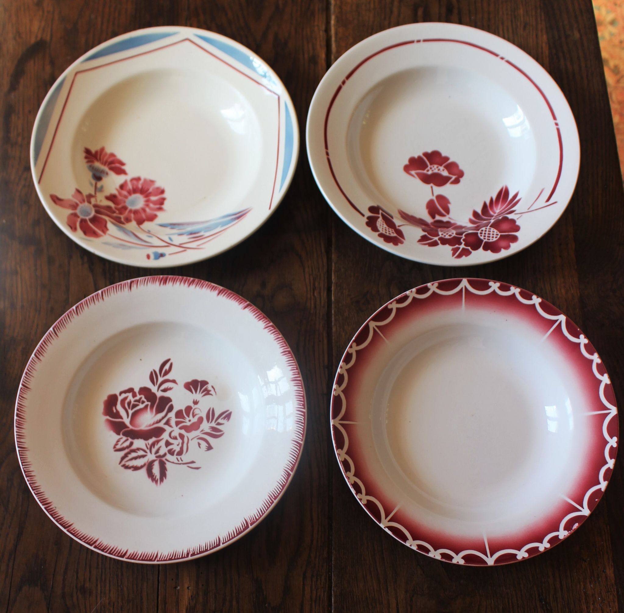 Lot 4 hollow plates mismatched art deco Badonviller Digoin