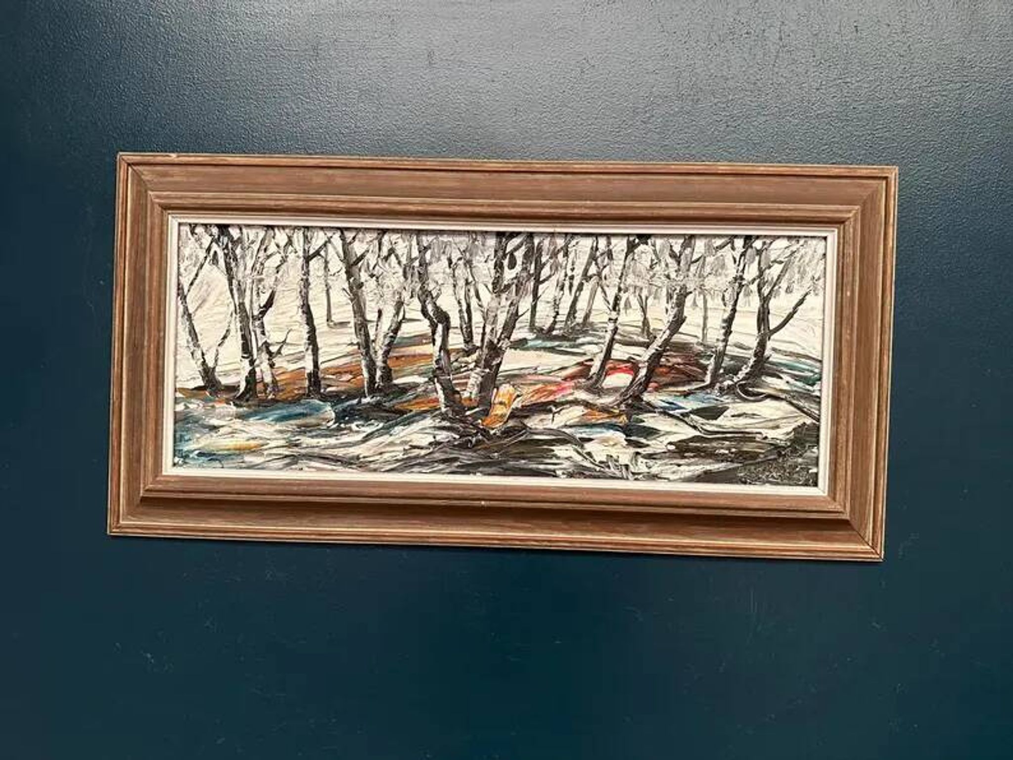Oil on Swedish panel - "Forest in Winter" - Signed - Vintage and Framed