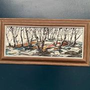 Oil on Swedish panel - "Forest in Winter" - Signed - Vintage and Framed