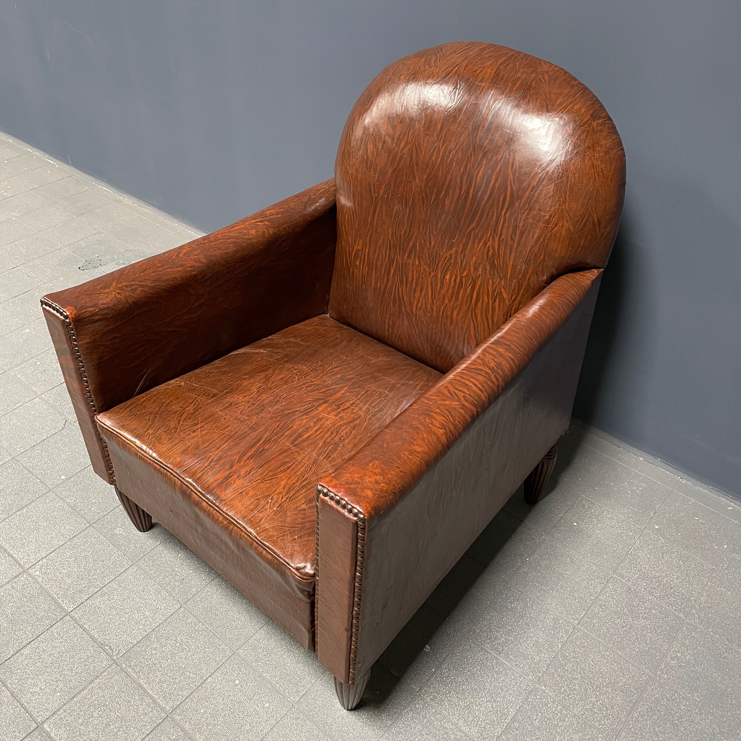 Leather art deco club chair from france, early 1900
