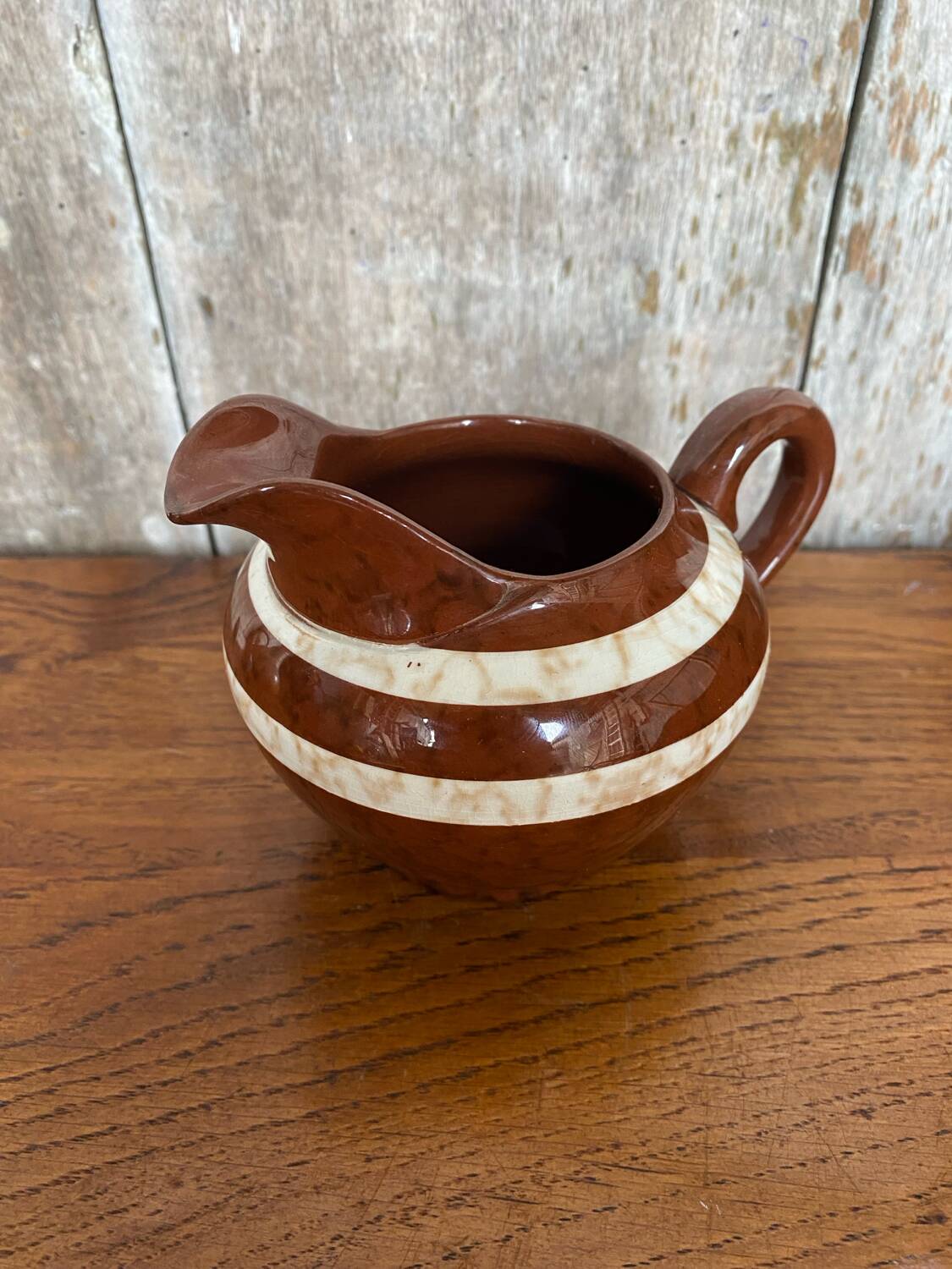 Ancien pot à lait sarreguemines modèle mary céramique marron & blanche