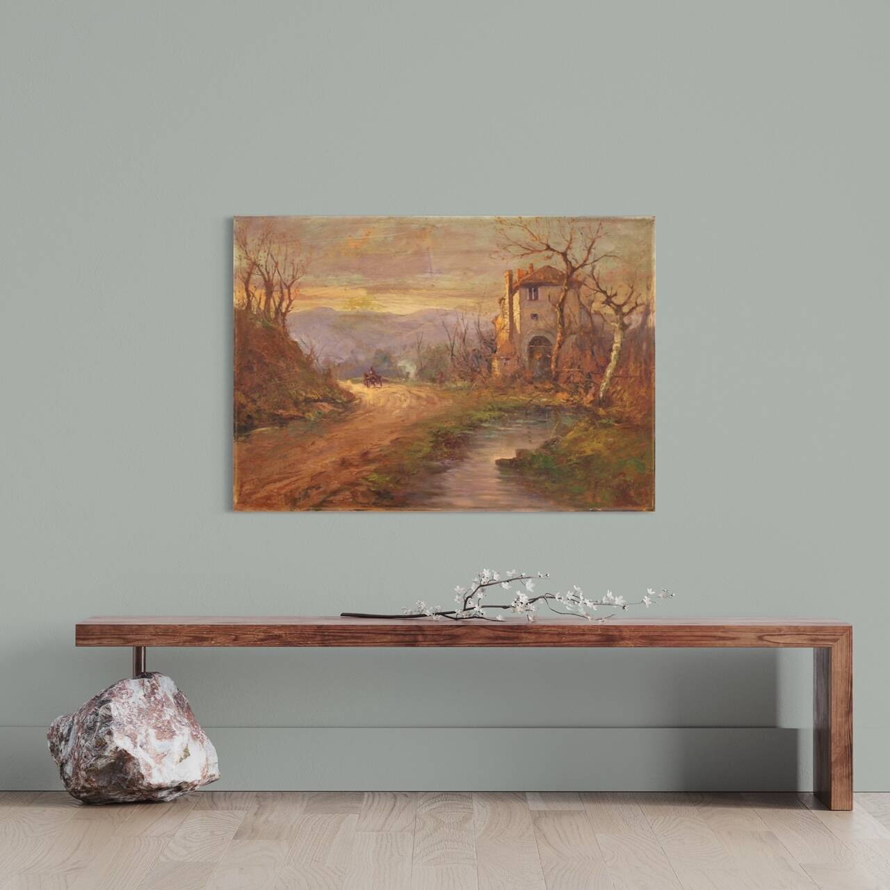 Italian landscape painting signed B. Ferrari from the 30s