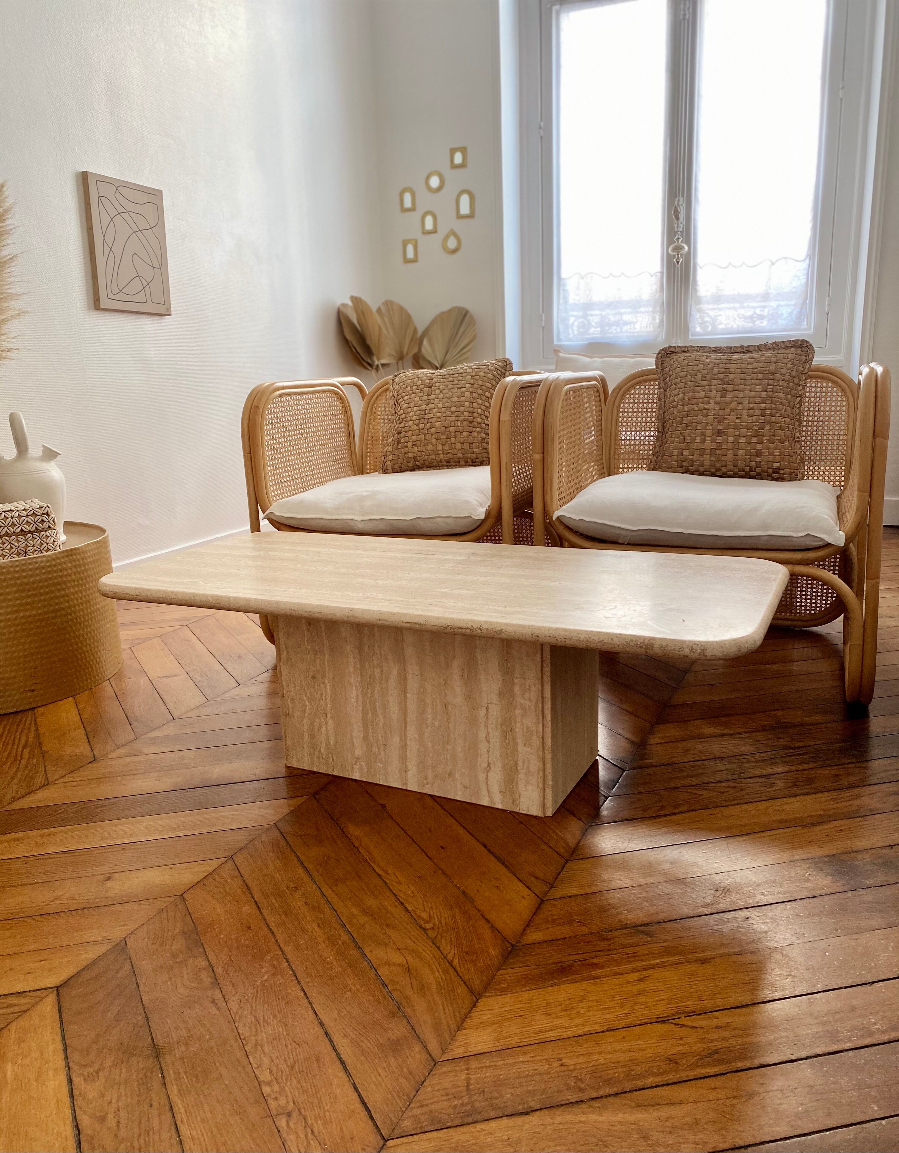 Minimalist design coffee table in unbleached travertine stone