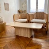 Minimalist design coffee table in unbleached travertine stone