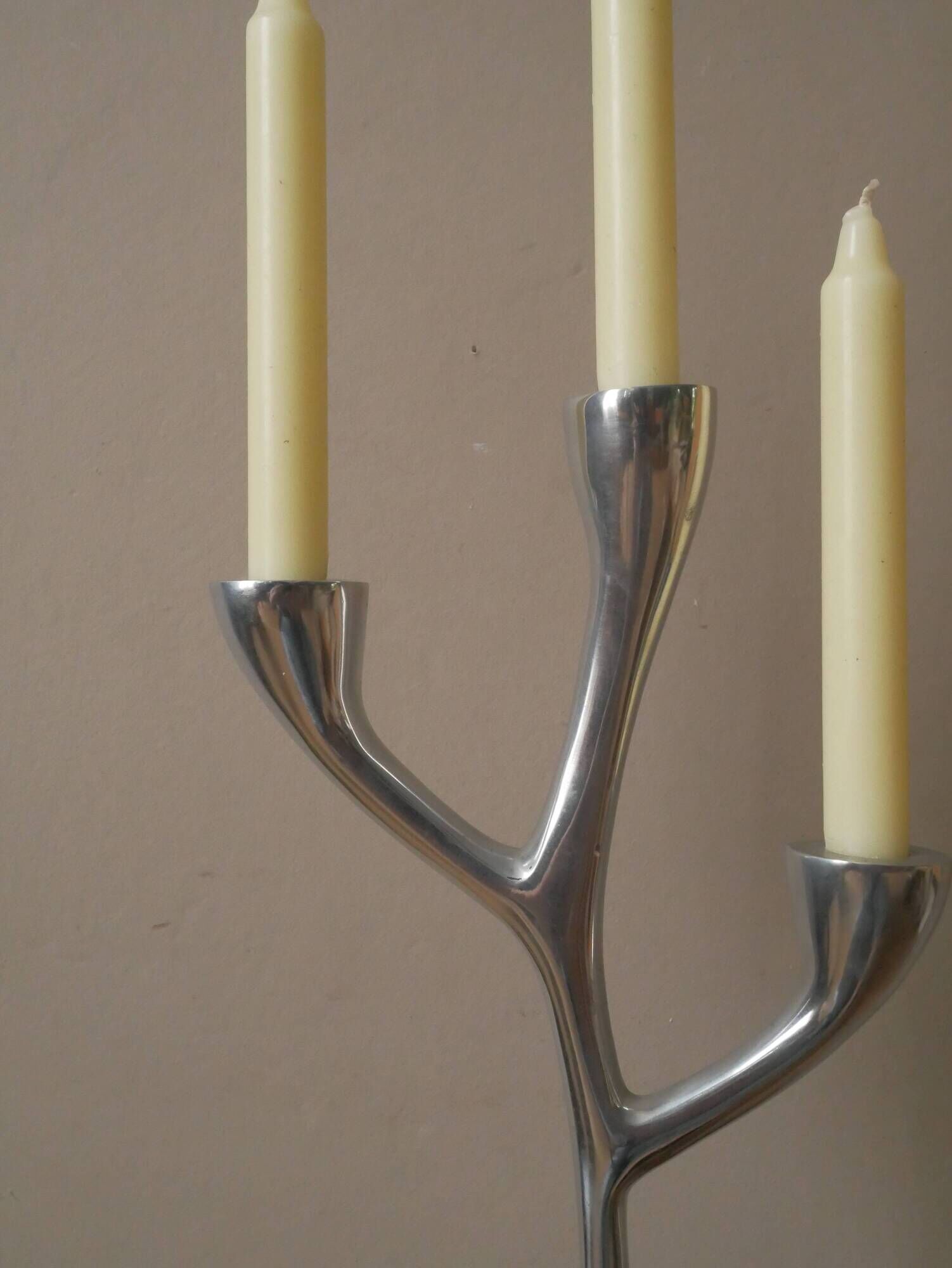 Aluminum candle holder Scandinavian design candelabra vintage silver metal candlestick three branches