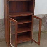 Small wooden glass cabinet with retractable door