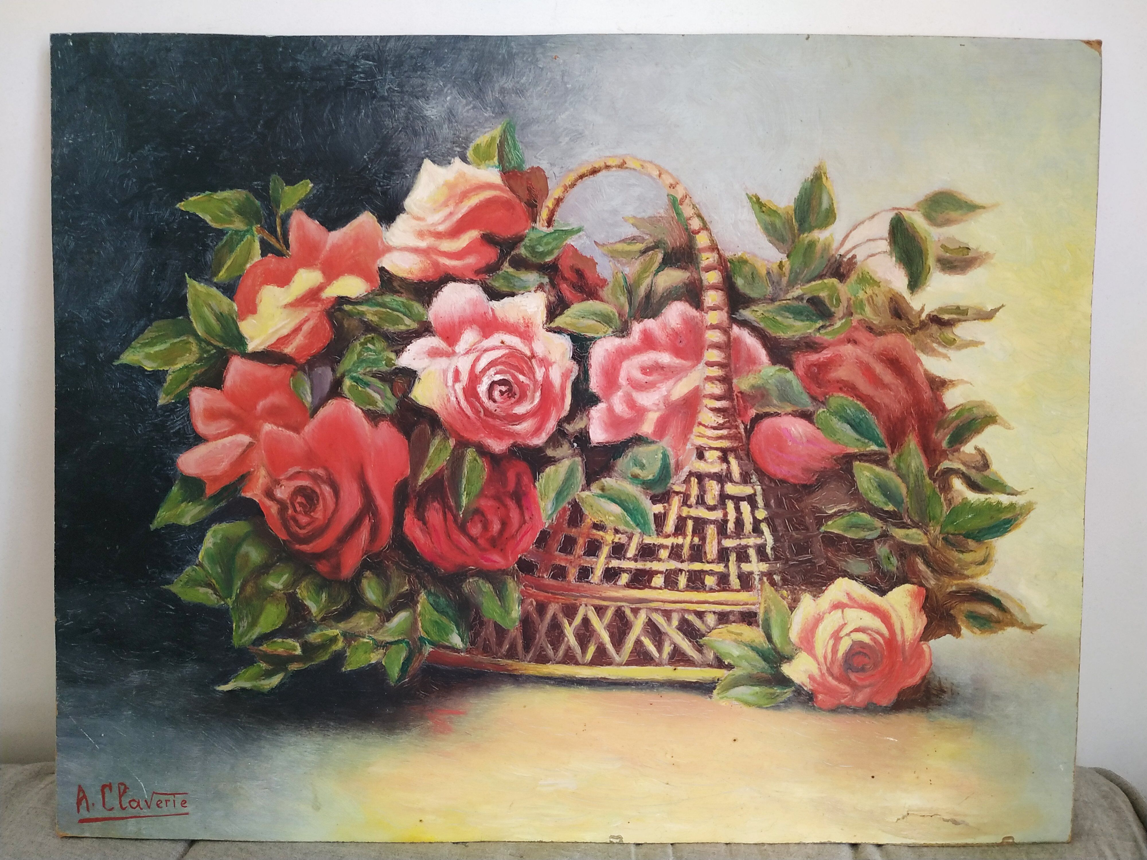 The panière with roses oil on isorel