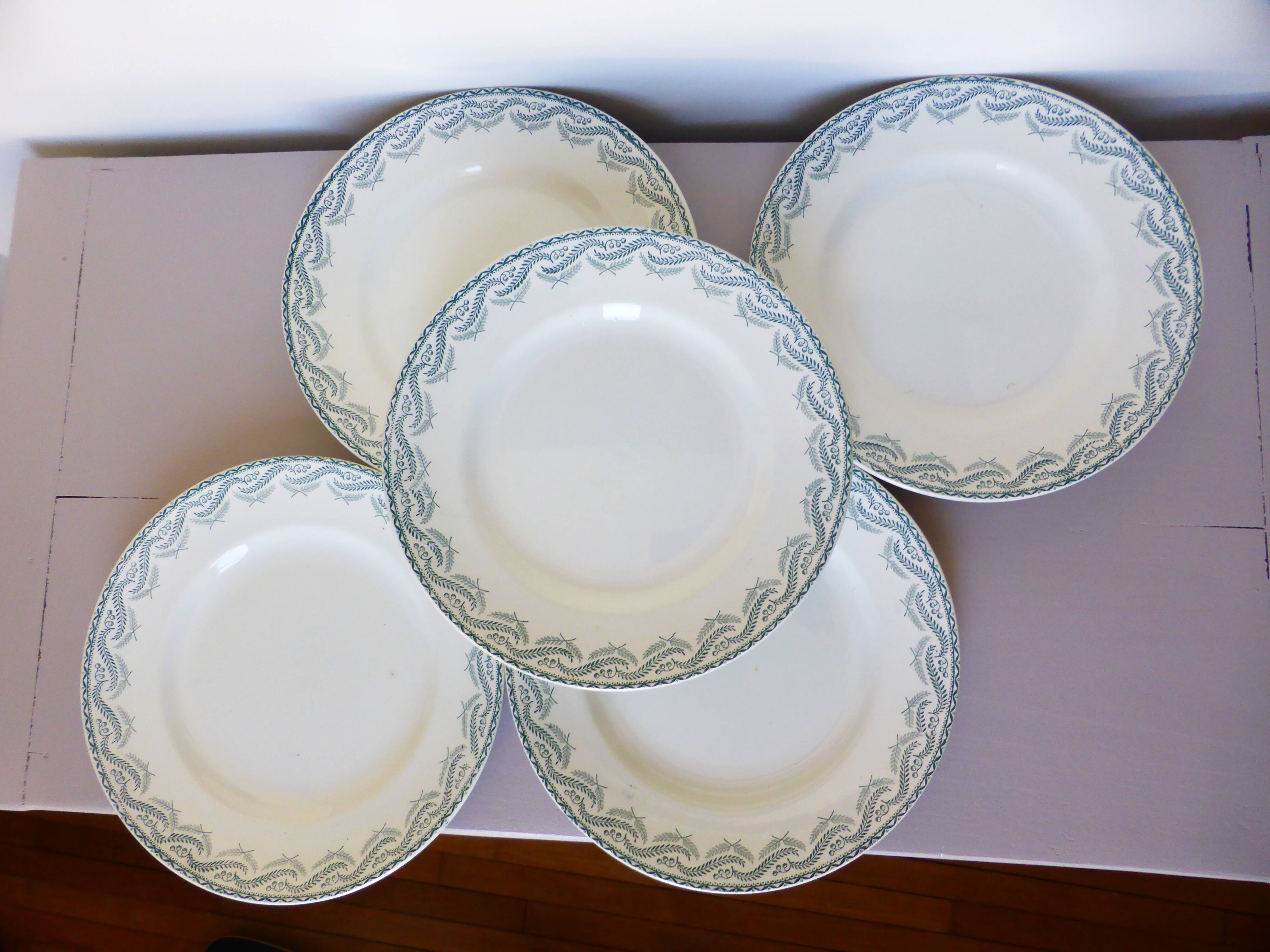 5 flat plates in iron earth from St Amand, Réjane model 210726
