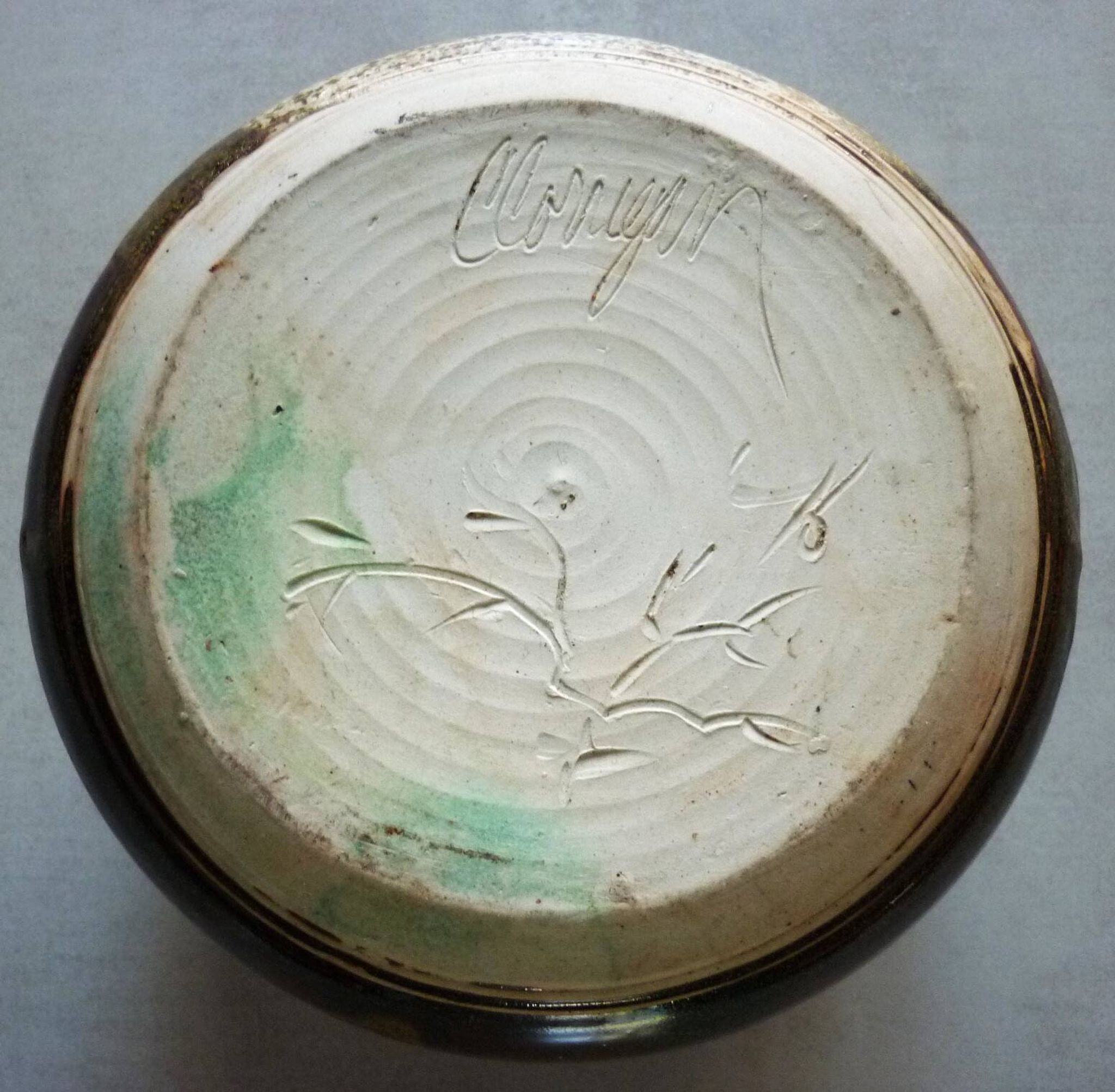 Vegetable dish, covered pot, glazed ceramic art, 1970s, signature to be identified