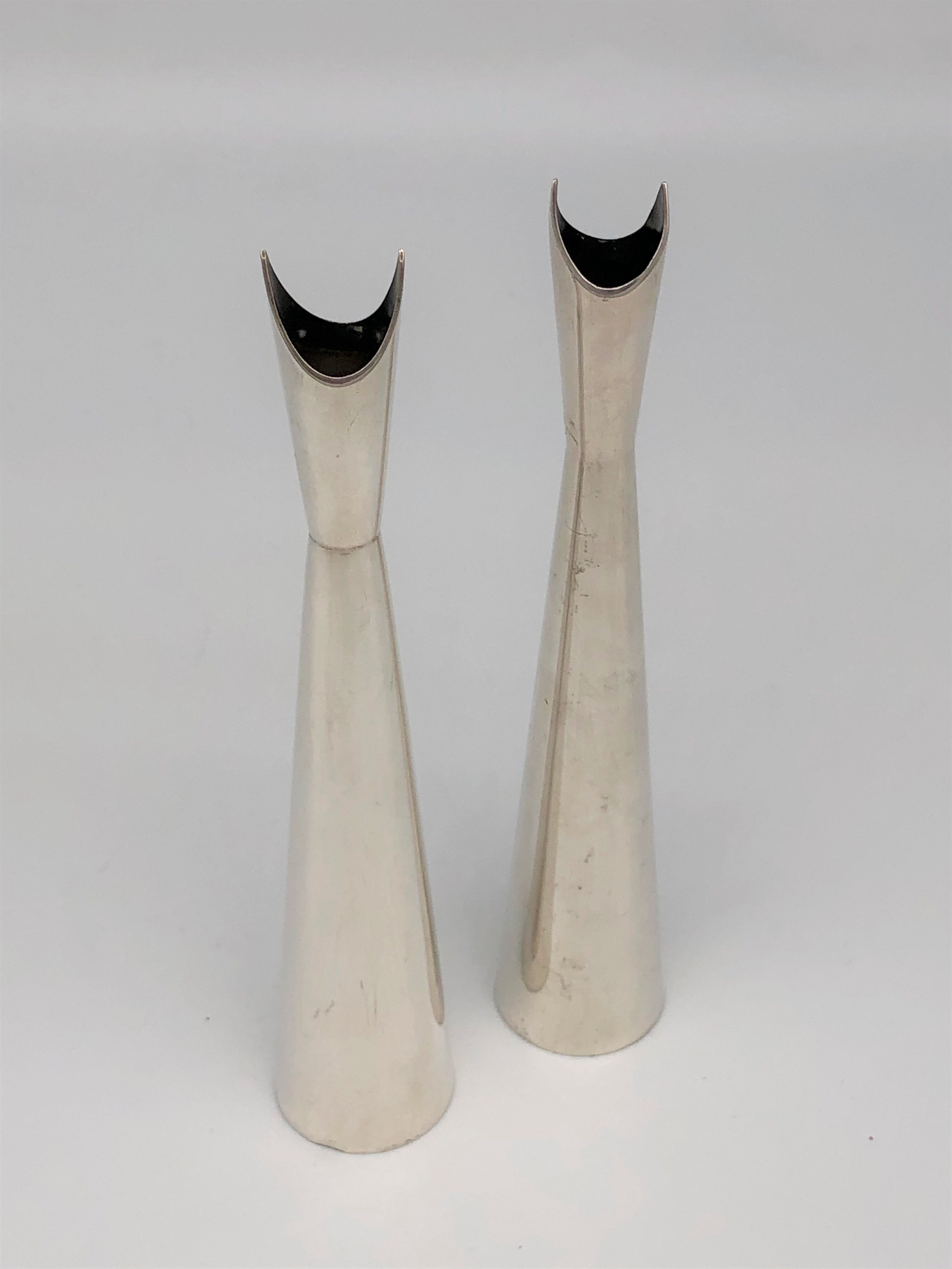 Pair of vases soliflore model "Cardinal", by Lino Sabbatini for Christofle, 1950s