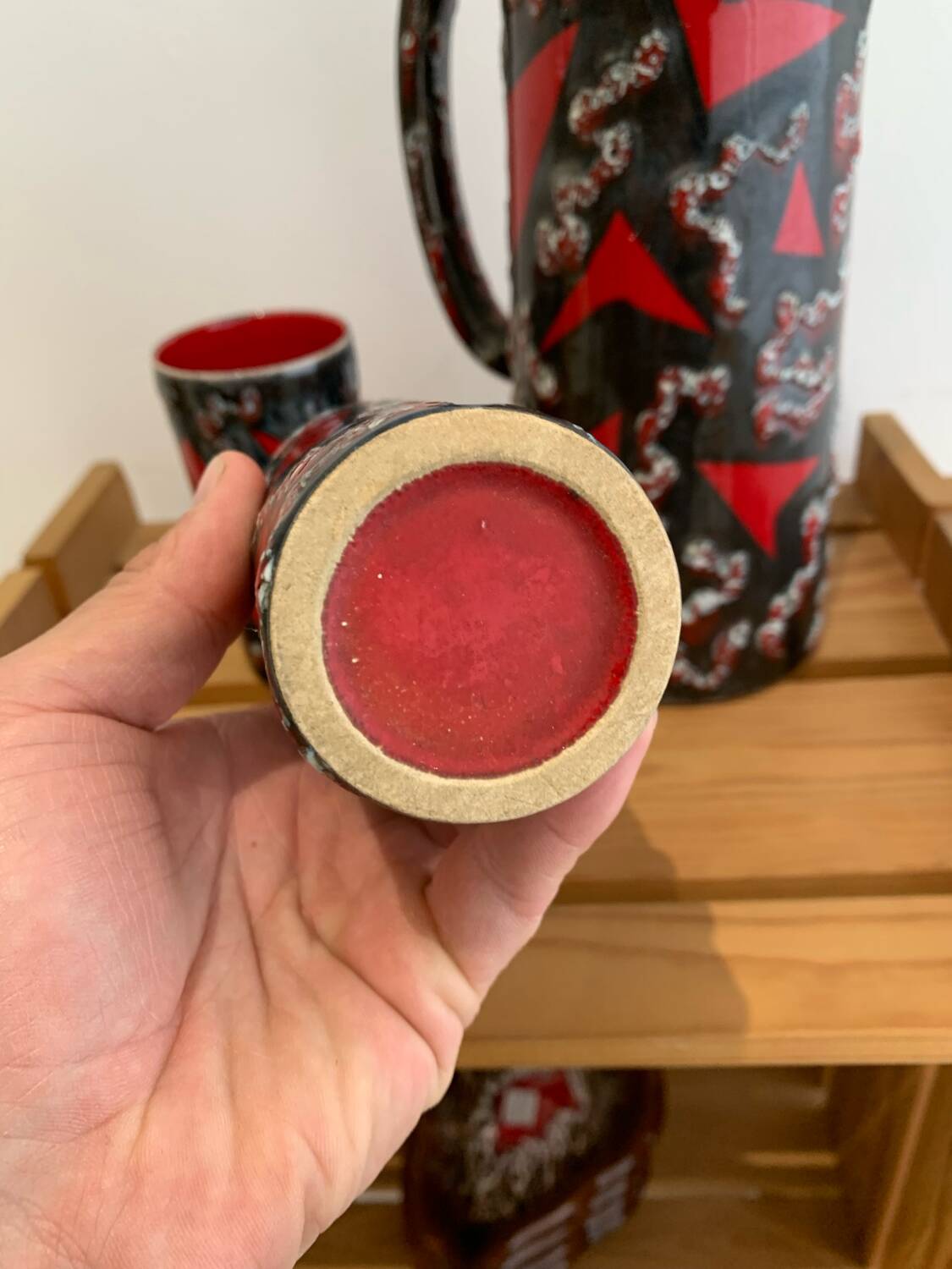 Vintage Ceramic Fat Lava Glass Pitcher