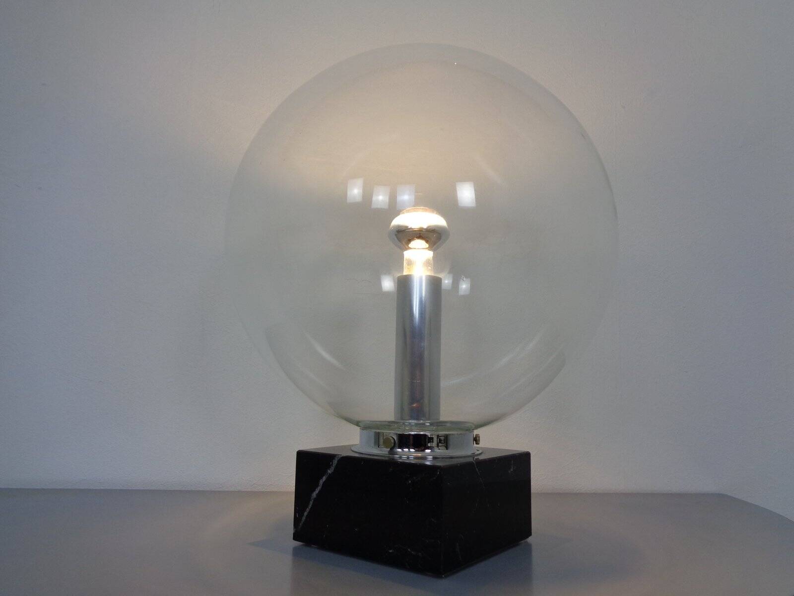 Large Glass Globe & Marble Table Lamp from Erco, 1960s