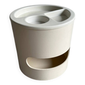 Kartell cream plastic side table with removable compartmented top and storage, 1970s Italian design