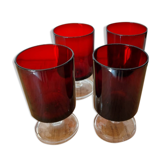 Set of 4 red vintage walking glasses