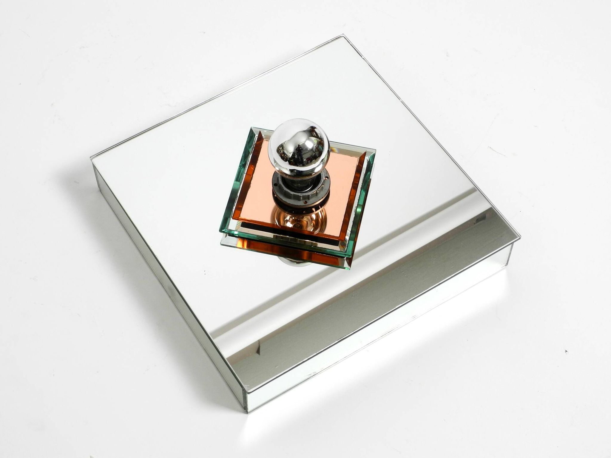 Stunning  large 1980s Italian mirror ceiling lamp in Postmodern design