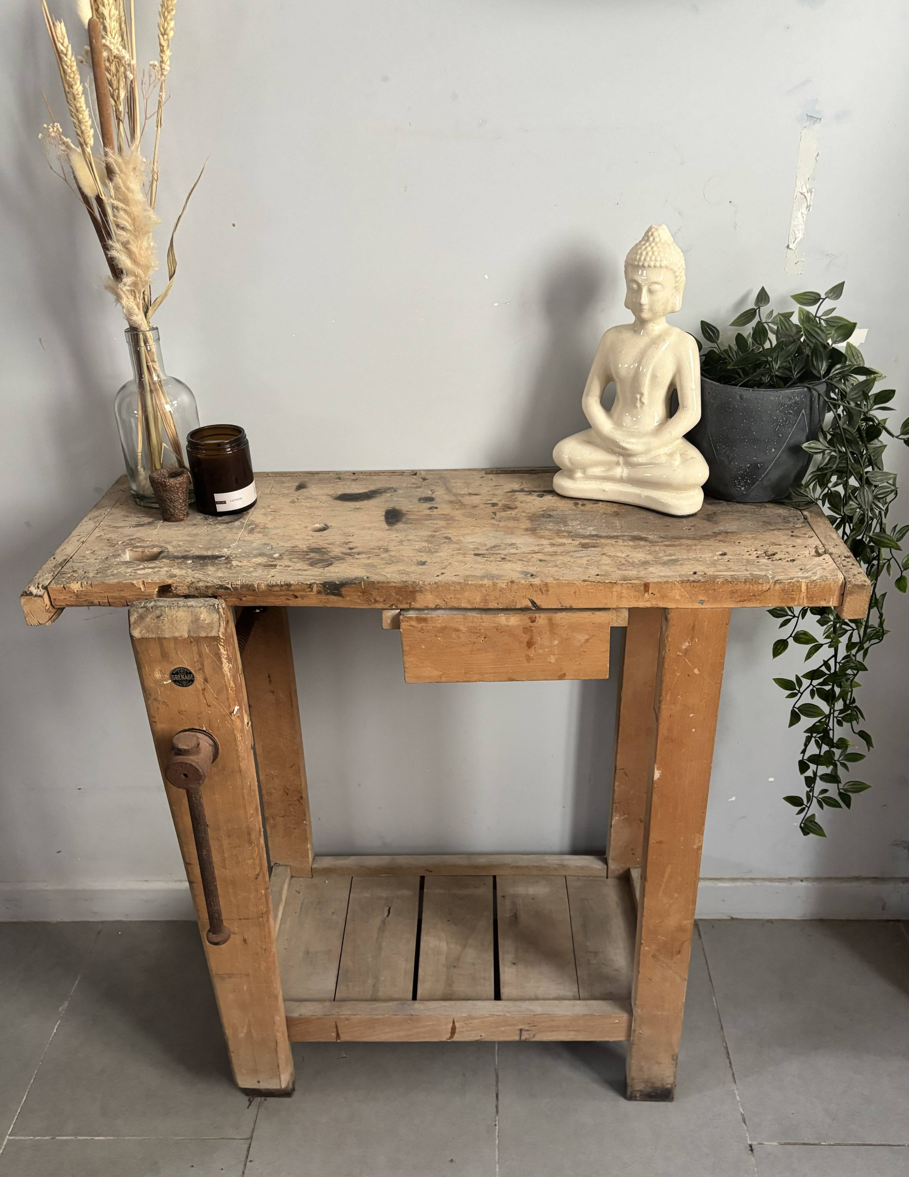 Genuine vintage wooden workbench from the 1960s stamped Grenade.