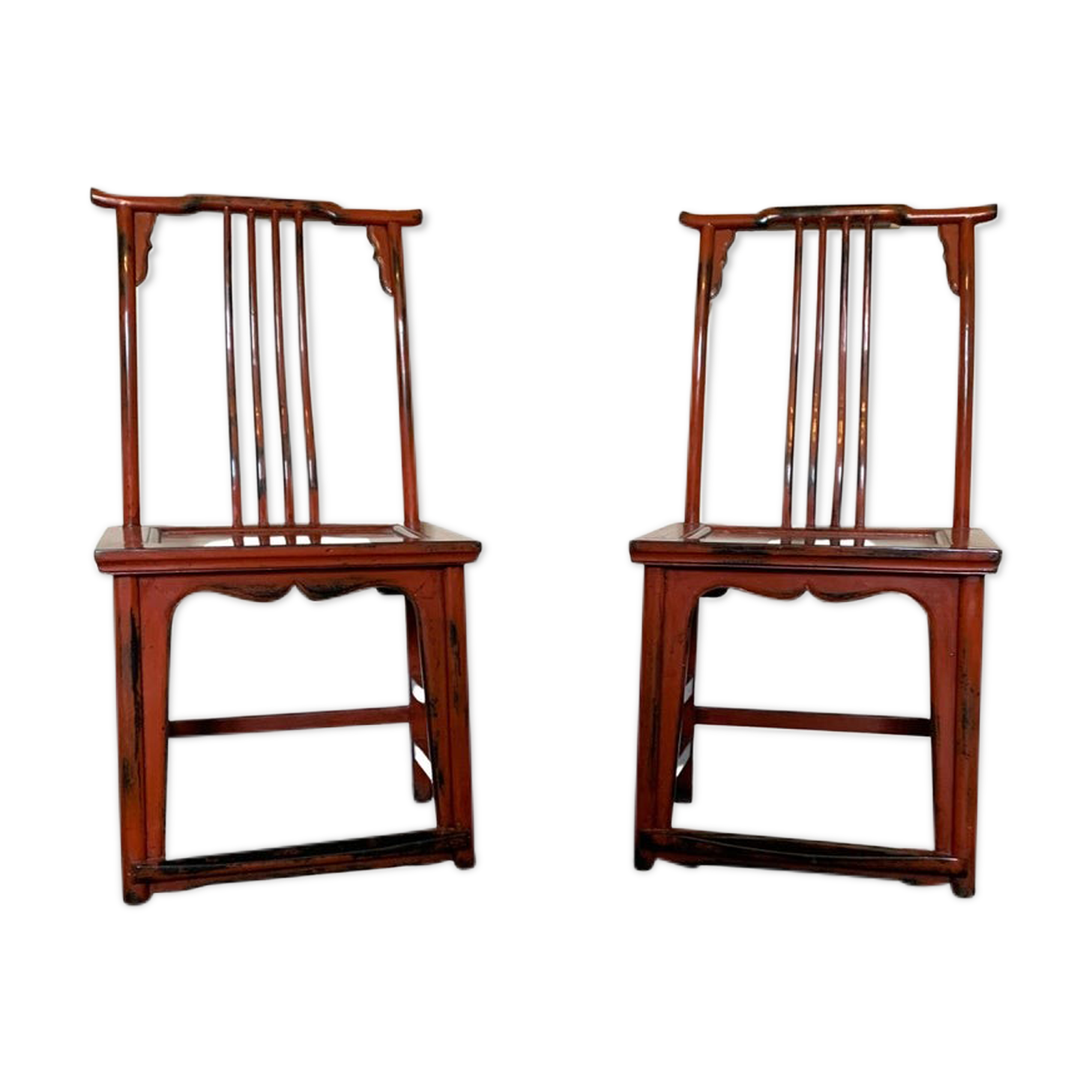 Pair of Chinese chairs, lacquered red, twentieth century