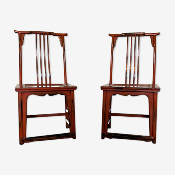 Pair of Chinese chairs, lacquered red, twentieth century