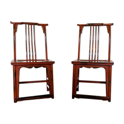Paire de Chaises chinoises, rouge laquée, XXème siècle