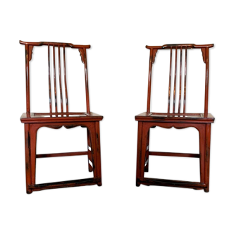 Pair of Chinese chairs, lacquered red, twentieth century