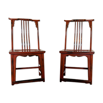 Paire de Chaises chinoises, rouge laquée, XXème siècle