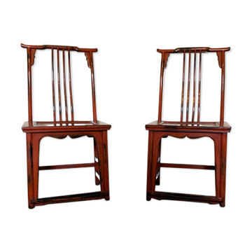 Paire de Chaises chinoises, rouge laquée, XXème siècle