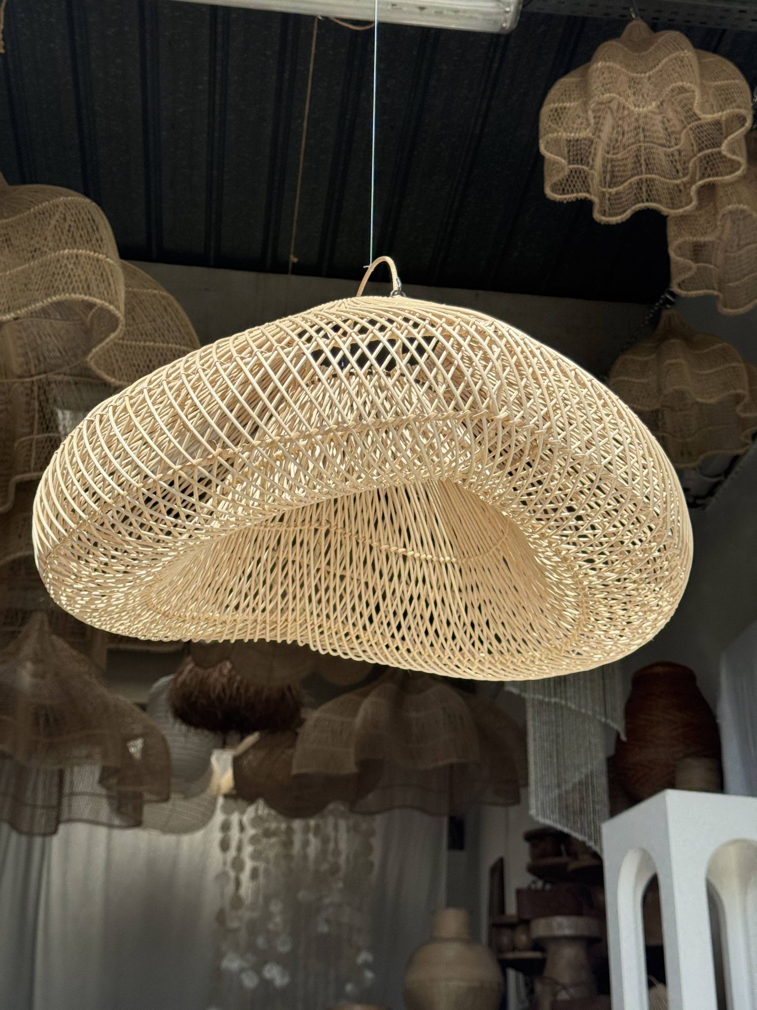 Suspension or rattan lampshade in the shape of a cloud or flattened bubble D60 H35