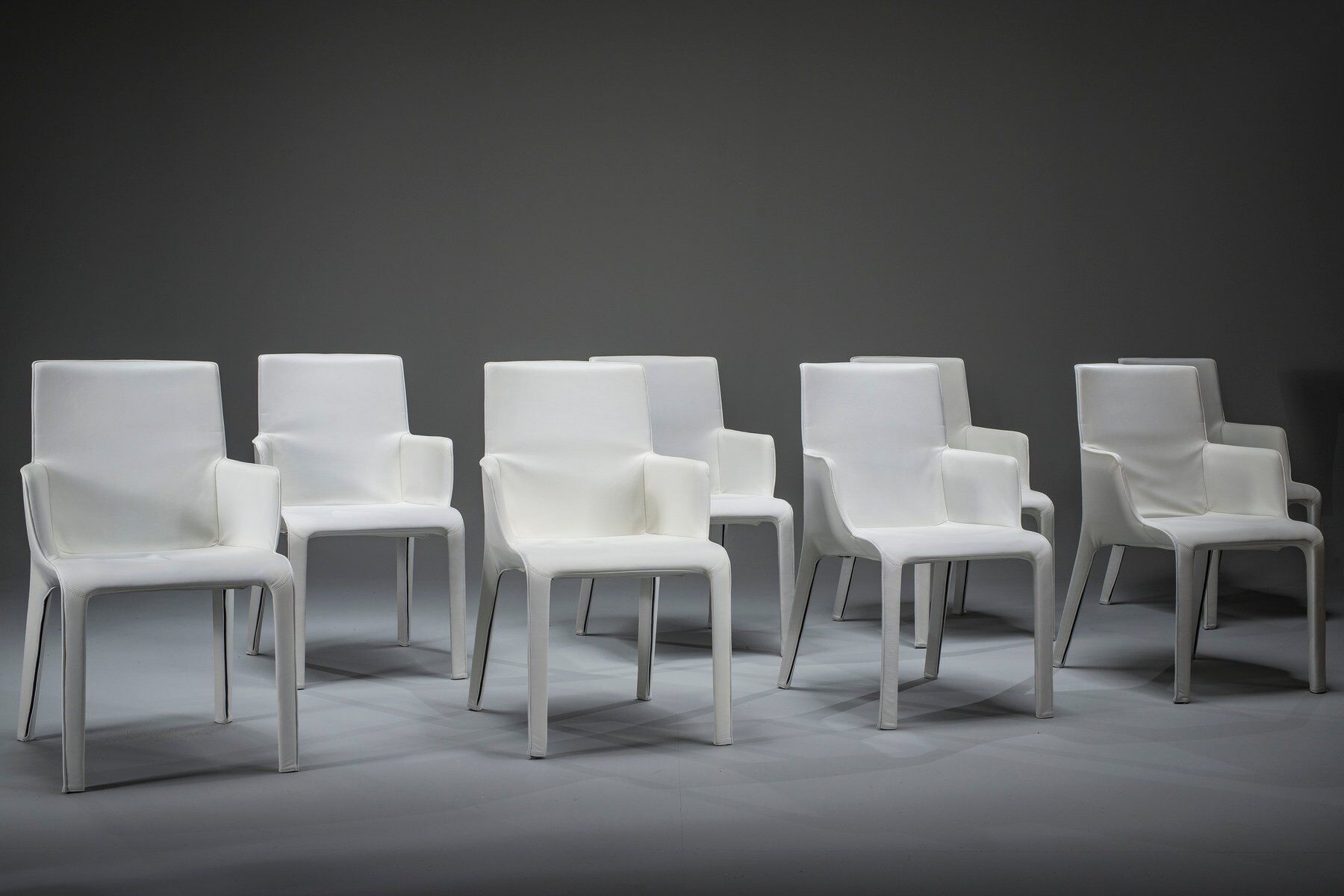 Gio dining chairs in ecru leather by Walter Knoll, Germany, 2000s, set of 8