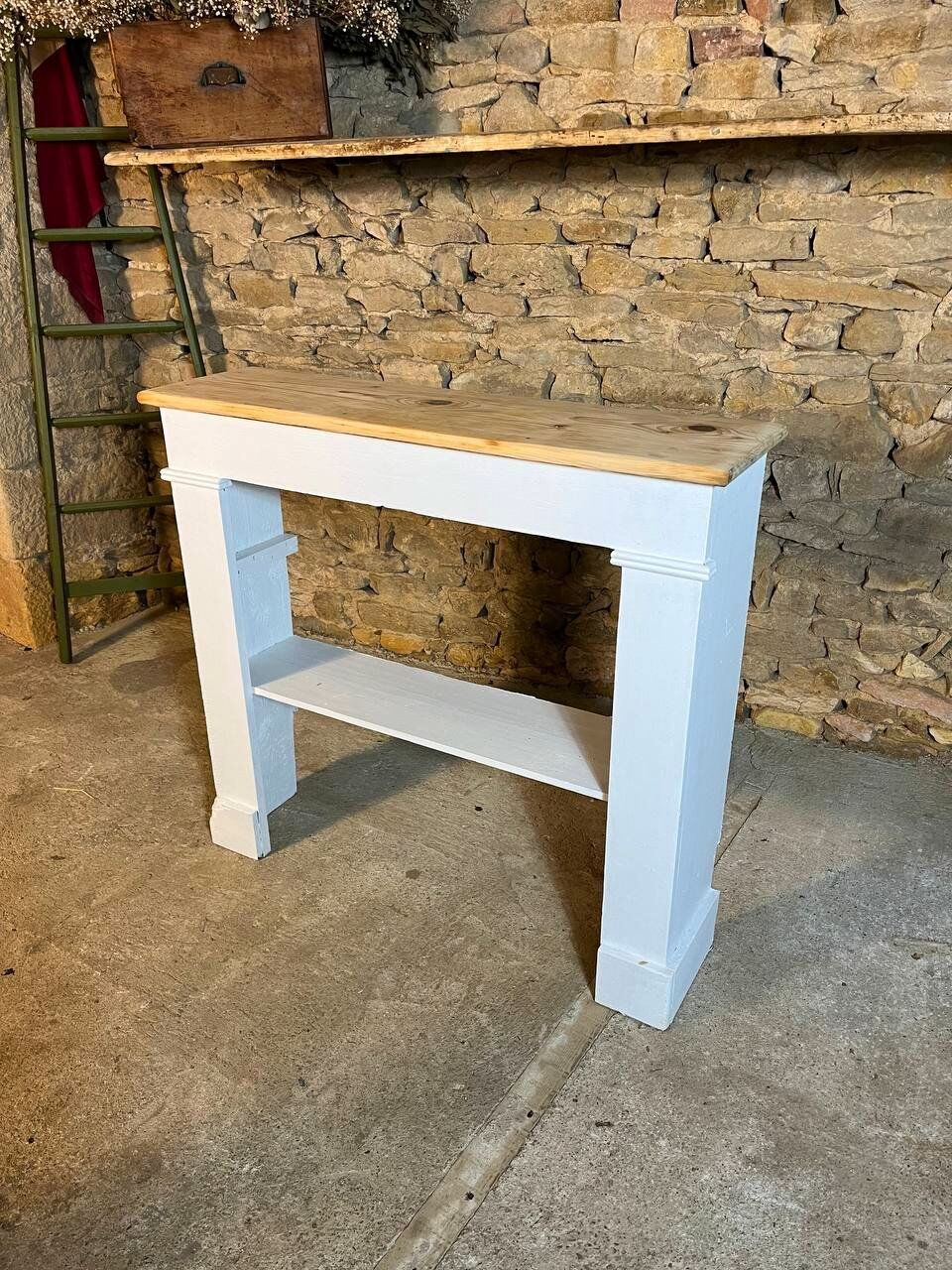 White and wood fireplace