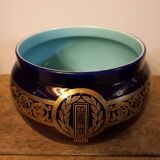 Cache-pot Sarreguemines ancien décor Empire bleu cobalt et or