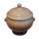 Large covered two-tone ceramic soup bowl with "lion's head" handles