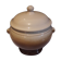 Large covered two-tone ceramic soup bowl with "lion's head" handles