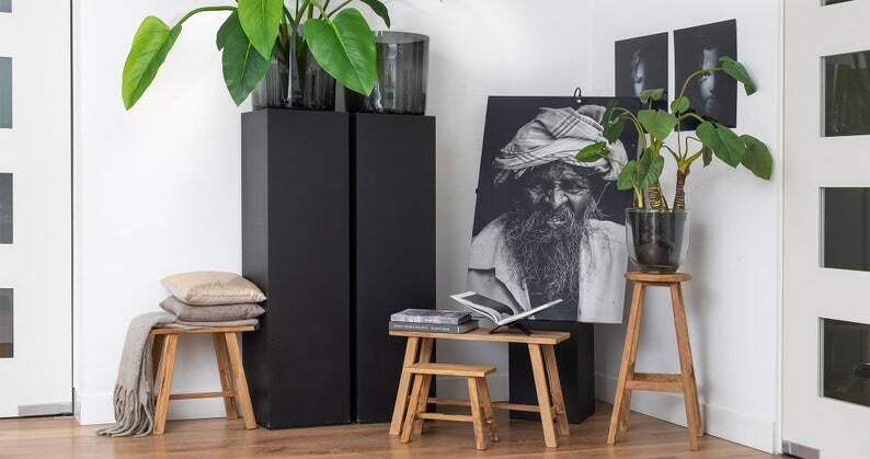 Vintage handmade teak mini bench - 30 x 16 x H 30 cm