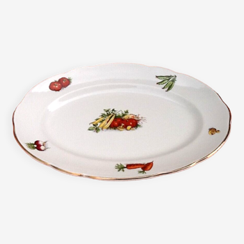 1950s oval-shaped serving dish faience with vegetable decoration