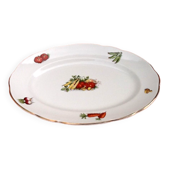 1950s oval-shaped serving dish faience with vegetable decoration