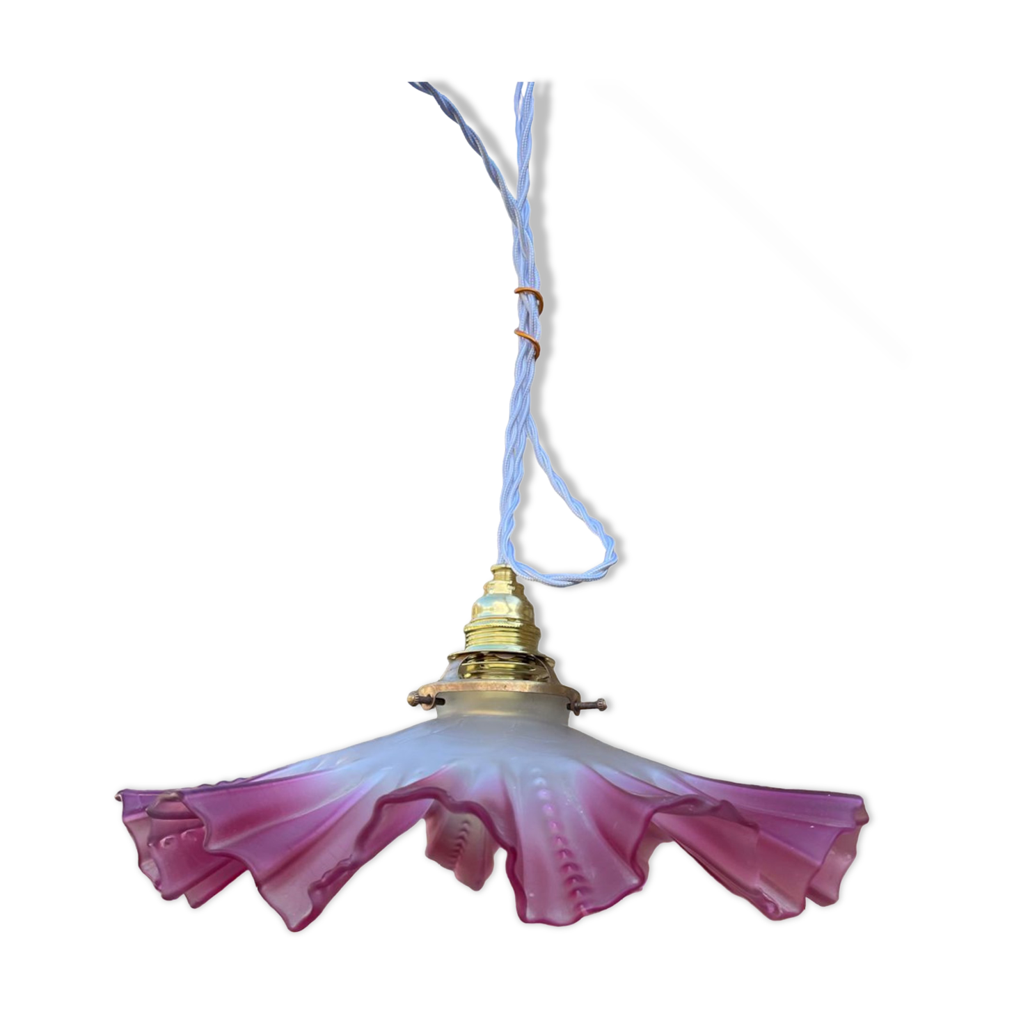 Suspension opalescente plissée vintage liseron